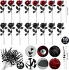 Dekorative Blumen 40 PCs Halloween künstliche blutige schwarze Rosen mit künstlichen Augapfel Rose Spinnen Eukalyptus Stängel Stiele