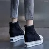 Scarpe casual Aumenta le donne bianche 2024 tela alta top-top sneaker da donna con la sola spessa traspirante