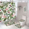 Rideaux de douche Flamingo Parrot Toucan Salle de bain rideau de salle de bain Tropical Bird Jungle Palm Feuille de feuilles de salle de bain Mat de bain Tapis de toilette Couvercle de siège