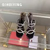 Slippers 2024 Qihuiying fait à la main Blinging Crystal Open-Toe High Talon Desinger Party Shoes Nude Pumps Zapatos de Mujer