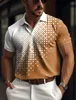 Mens Mesh Fabric Polo Shirt Button Up Lapel Golf Plaid Graphic Prints Geometry Street Casual Short Sleeve 240409