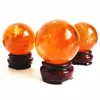 Decorative Figurines 50-55mm Natural Citrine Calcite Stone Optical Sphere Healing Meditation Crystal Ball For Home Decoration Base