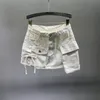 Onregelmatige zak vracht Denim Rok Dames Kleding Zomermode Sexy A-Line Hip Skirts Female Bottoms Club Streetwear 240412