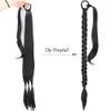 Synthetic Long Braided Ponytail Hair Extensions for Women Black Blonde Wrap Around Pony Tail Hairpieces High Temperature Fiber