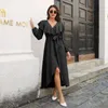 Casual Dresses For Women Independently Designed Ruffled V-Neck Long Sleeved Dress Wrapped In Open Hem Evenring Elegant Solid