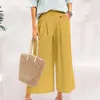 Women's Pants Womens Culottes Cotton Linen Wide Leg Elastic Waist Palazzo With Pockets Women Solid Color Ankle Length Trousers