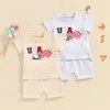 衣料品セット2024-03-11リオレイティイン幼児少年7月4日セットレターアグル刺繍小袖Tシャツ、ソリッドカラーショートパンツ衣装