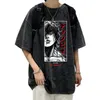 Toppate per le lavate in cotone estate Maglietta con stampa anime da uomo maglietta nera vintage t-shirt harajuku oversize t-shirt 240412