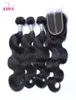 Peruaanse maagdelijke haarlichaamsgolf met sluiting 4 van de 4pcs Lot Lace Sluiting met onbewerkte Peruaanse menselijke haar Weeft Bundels Natural Colo5800176