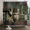 Rideaux de douche Nostalgie en pierre en métal peinture murale rideau rideau étanche de salle de bain art décoration art avec crochets