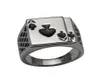 2014 Cool Men039S smycken Chunky 18K White Gold Plated Black Emamel Spades Poker Ring Men7065313