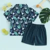 Kläder sätter småbarn pojke kläder sommar baby kokosnöt träd tryck skjorta kort ärmknapp ner övre solid shorts outfit