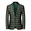 Men's Suits Autumn Slim Fit Blazer Men Lattice Stage Casual Suit Coats Silver Burgundy Green Groom Wedding S-6XL