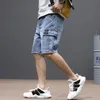 Summer Mens Fashion Pocket Baggy Jeans Shorts Loose Straight Capris Jeans For Men Streetwear Cargo Short Pants 240412