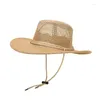 Berets 667e Cool Cowboy Hat Ademend zomer Zonnebrandcrème Woven Cowgirl Theme Party Hoofddekselcadeau voor familievriend