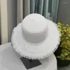 Berets 2024 Personalized Three-layer Raw Hem Sun Hat Solid Color Wide Brim Straw Hats Spring Summer Women's Sunshade Beach