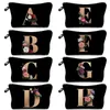 Förvaringspåsar 26 Initialer Flower Cosmetic Bag Letter Makeup Women Travel Bridesmaid Gift Ladies Portable Case Beauty