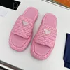 Straw Women sandals designer Slippers Flat sandals platform Scuffs Beach flip flop triangle slides Mesh Slipper Lattice Slides