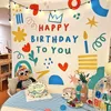 Taquestres Feliz aniversário Background Tapestry Pano de tapeçaria Kawaii Quarto da parede Decoração de parede meninos meninos Domoritório Cartoons Decoração de festa em casa