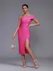 Casual jurken Rose Red Bandage Dress Women Midi Party Bodycon Elegant Backless Sexy Evening Birthday Club Outfits Zomer 2024