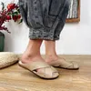 Slyckor Birkuir Retro Weave Outdoor Flats Women Low Heel Beach Sandals äkta läder Cross Belt Soft Hollow