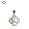 Pendant Necklaces MADALENA SARARA 11-12mm Freshwater Pearl Perfect Round Four Leaves Style Sterling Silver 925 Chain Necklace CZ