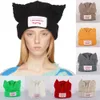 Loverboy Cat Ear Knit Hat Solidny ciepły świnia wełniana czapka urocza moda z kapturem niszowa nisza