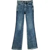 Calça de jeans feminino calça de jeans de canto de sino de sino 2024 Cantura elástica de outono Figura solta Figura lisonjeira esfrega