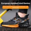 Осенняя мужская безопасная обувь апельсиновая воздушная подушка стальная спортивная обувь черная защитная обувь для мужчин против промышленной обуви 240409