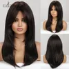 EASIHAIR Dark Brown Black Synthetic Wigs with Bangs Medium Straight Layered Natural Hairs for Women Daily Cosplay Heat Resistant 240412