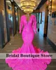 Partykleider Glitzer Pink Mermaid Prom Kleid 2024 für schwarze Mädchen Langarm