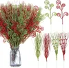 Dekorativa blommor jul 17 '' 12 '' Artificial Glitter Berry Stems Ornament Fake Candy Picks Sticks grenar