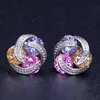 Brincos de breol de 1,2 cm para mulheres festas coloridas amarelas brancas 3a zirconia cobre redondo diamante breol prateado