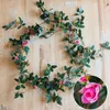 Dekorativa blommor konstgjorda rosblommor Vine Fake Rattan Plastic Winding Wall Hanging Takstol bröllop