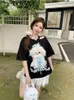 Magliette da donna cingola cani cinghia da camicia corta a maniche corta Contrasto o collo sciolto da donna abiti da donna coreano chic design a metà lunghezza