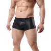 Underpants Männer PU Leder Unterwäsche Boxer-Shorts u konvexer Beutel Mode männliche Höschen Klassische Plaid Shorts 2024
