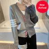 2023 Correct Version New Tom Wool Cardigan Color Block Splice Knit Mens and Womens Sweaters Four Bar Top Coat