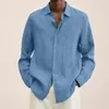 Men's Casual Shirts 2024 Spring Men Loose Linen Solid Long Sleeve Turn-Down Collar Button Retro Autumn Shirt For Male Blouse Sexy Tops M-5XL