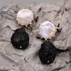 Dangle Earrings G-g Cultured White Keshi Pearl Real Black Meteorite Stone Party Jewelry Gifts