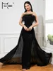 Casual Dresses Missord Elegant Black Feather Long Dress Women Strapless Sequin Bodycon Maxi Party Prom With Train Evening Gown