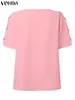Kvinnors blusar Vonda Women Fashion Office Shirts Elegant Solid Color Blus 2024 Casual O Neck Sexy Short Sleeve Tops Blusa Overdimensionerade