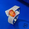 Clusterringe 925 Sterling Silber Mirco Pave Zirkon Schmuck 6x9mm Birnenform Orange 2 hoher Carbon -Diamantring