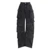 Women's Jeans Washed Distressed Denim Cargo Pants Women 2024 Autumn Loose Casual Multi Pocket Wide Leg Trousers Y2K Overalls Female