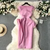 Robes décontractées Fashion Elegant Vintage Party for Women's High Quality Chic Pleted Ruffled Edge Splice robe rose rose 2024 TRENDY