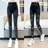 Frauen -Leggings Pequin Silver Glitter Plus Größe schwarzer, elastischer Fitnesshosen mit hoher Taille