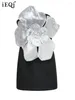 Robes décontractées patchwork paillettes 3d Fleur Robe sans bretelles pour femmes 2024 Fashion Spring Sans manches à la glissière
