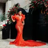 Sukienki imprezowe luksusowe czerwone koronkowe koronki Aso ebi afrykańskie Prom błyszczące kryształowy kwiatowy formalny impreza sukienka ślubna