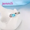 Cluster Rings Rainbow Fire Opal Ring For Girl's Engagement S925 Crossing Hollow Design Sterling Silver With Oval Blue Crystal