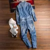 High Street Men Denim Jumpsuit Hip Hop Streetwear Hole Seved Jeans Sevels Pants Pants Pants Fashion Prates 240407