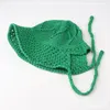 Berets Korea Style Green Color Sun Beach Straw Hat Seaside Sunshade na zonnebrandcrème Split Riem Hollow Summer Bucket